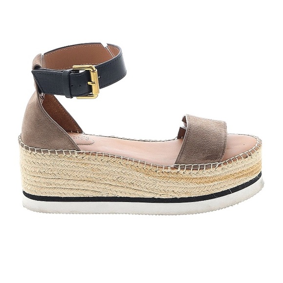 SEE BY CHLOE THE GLYN ESPADRILLE PLATFORM LEATHER SANDALS EUC SZ 8 - Picture 1 of 7